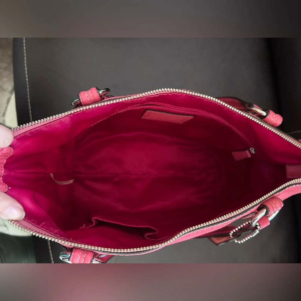 Coach Poppy Rose Pink Pebbled Leather Double Handle Handbag Tote 14" - Picture 7 of 9